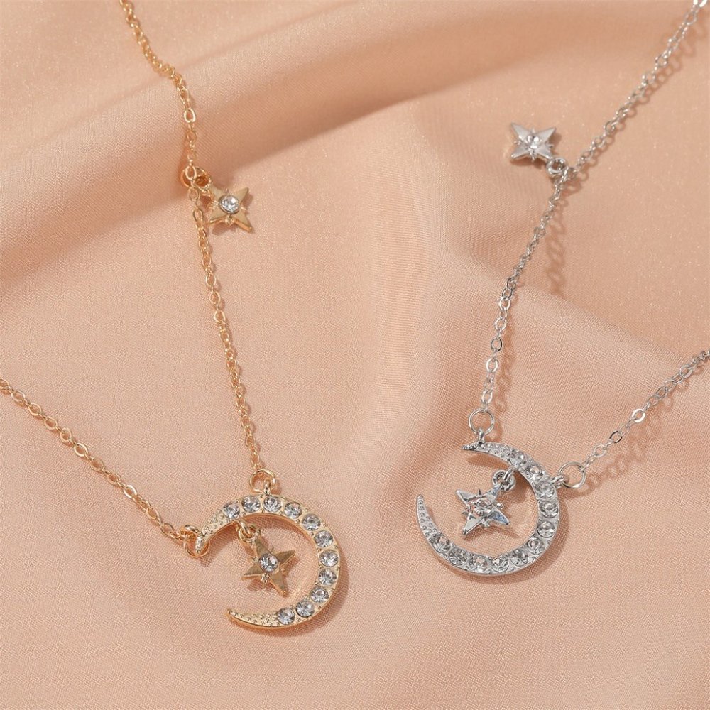 Moon and Stars Rhinestone Necklace - Picture 9 of 11